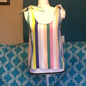 So sleeveless faux tie shoulder top